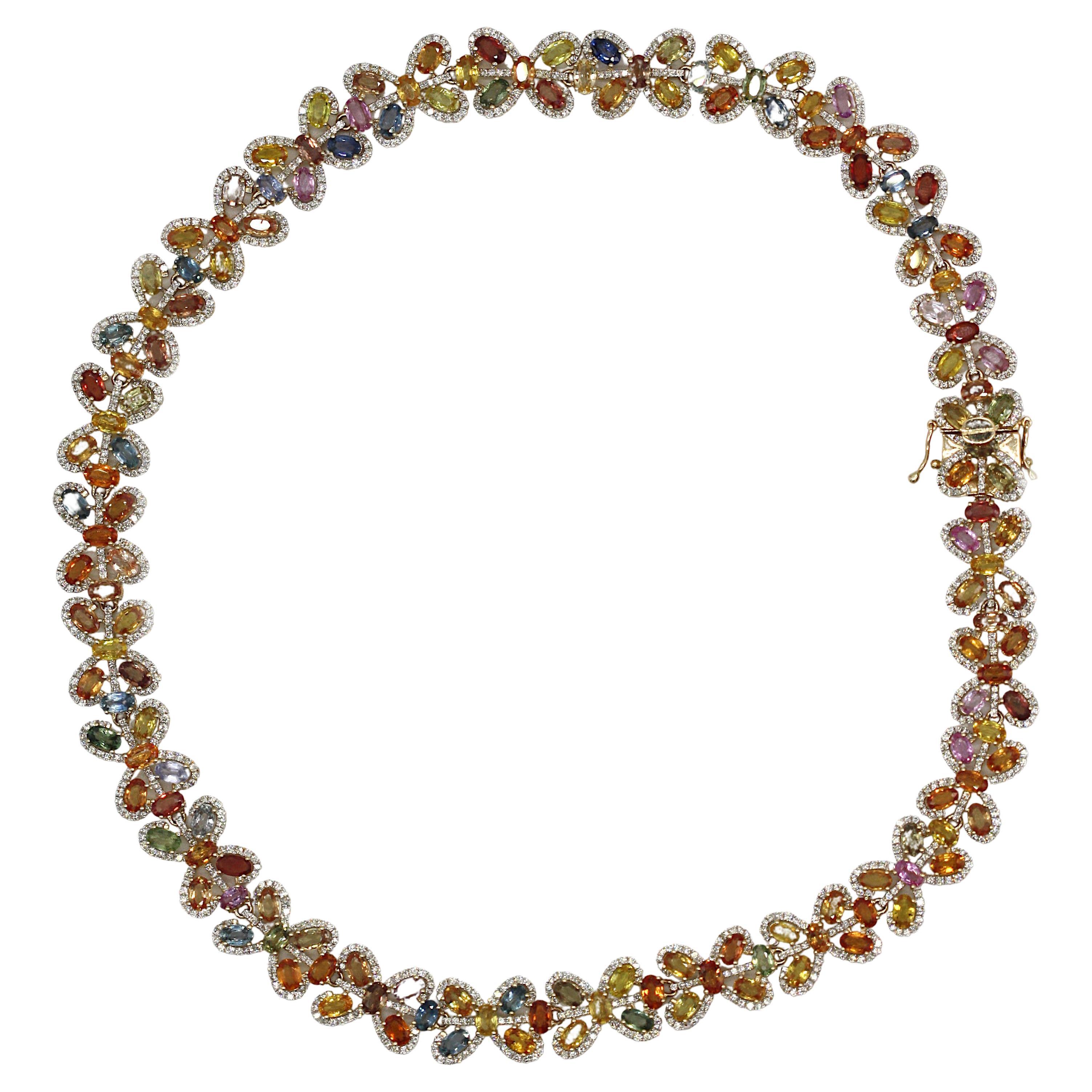 14K Gold Multi-Color Sapphire and Diamond Necklace