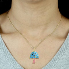 14K Gold Multi-Color Sapphire Enamel Mushroom Pendant