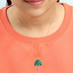 14K Gold Multi-Color Sapphire Enamel Mushroom Pendant