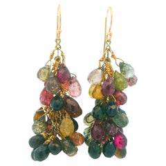 14K Gold Multi-Color Tourmaline Cascade Earrings with Freshwater Pearls 14K Gold Multi-Color Tourmaline Cascade Earrings with Freshwater Pearls