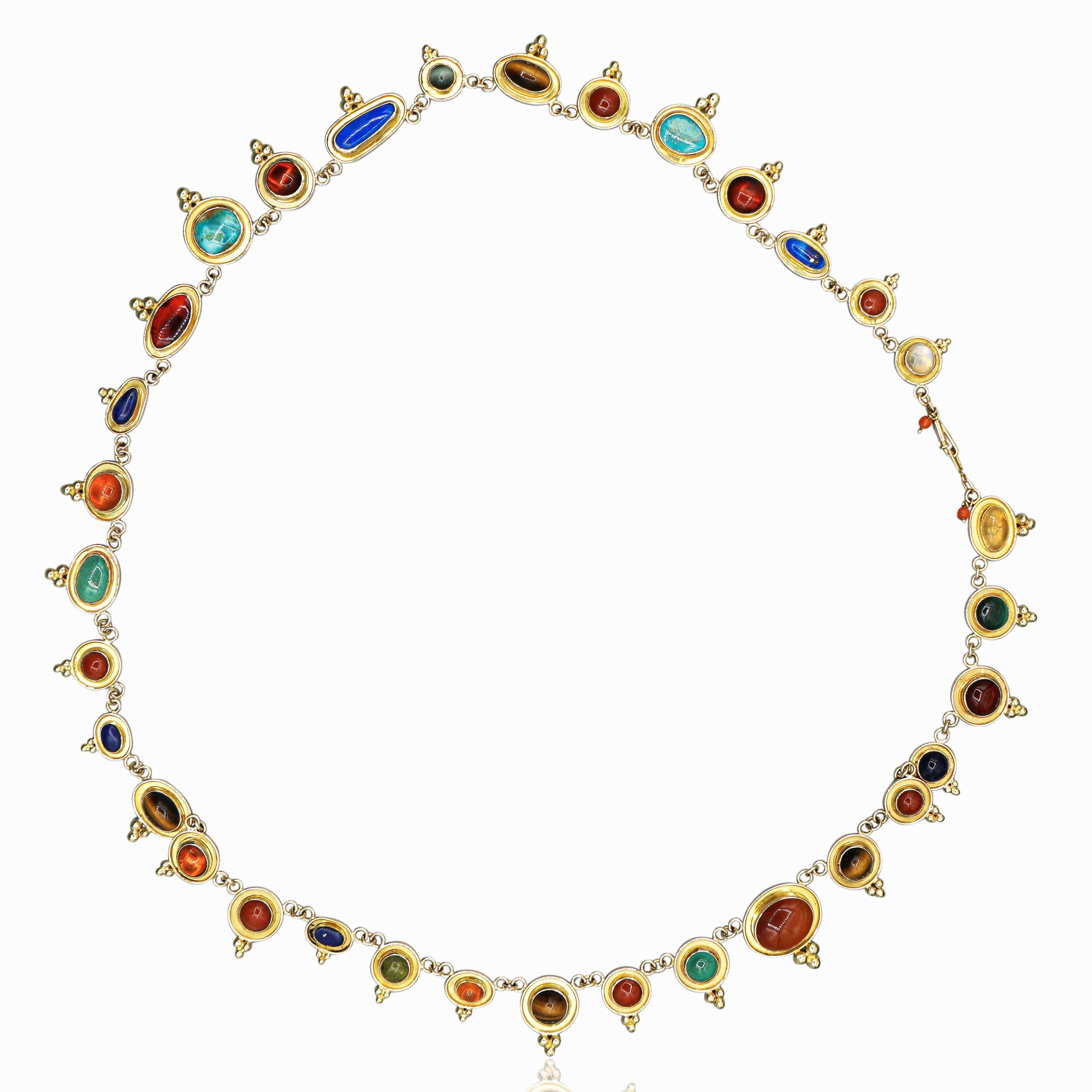 14K Gold Multi-Gemstone 24 Inch Necklace Cats-Eye For Sale 4