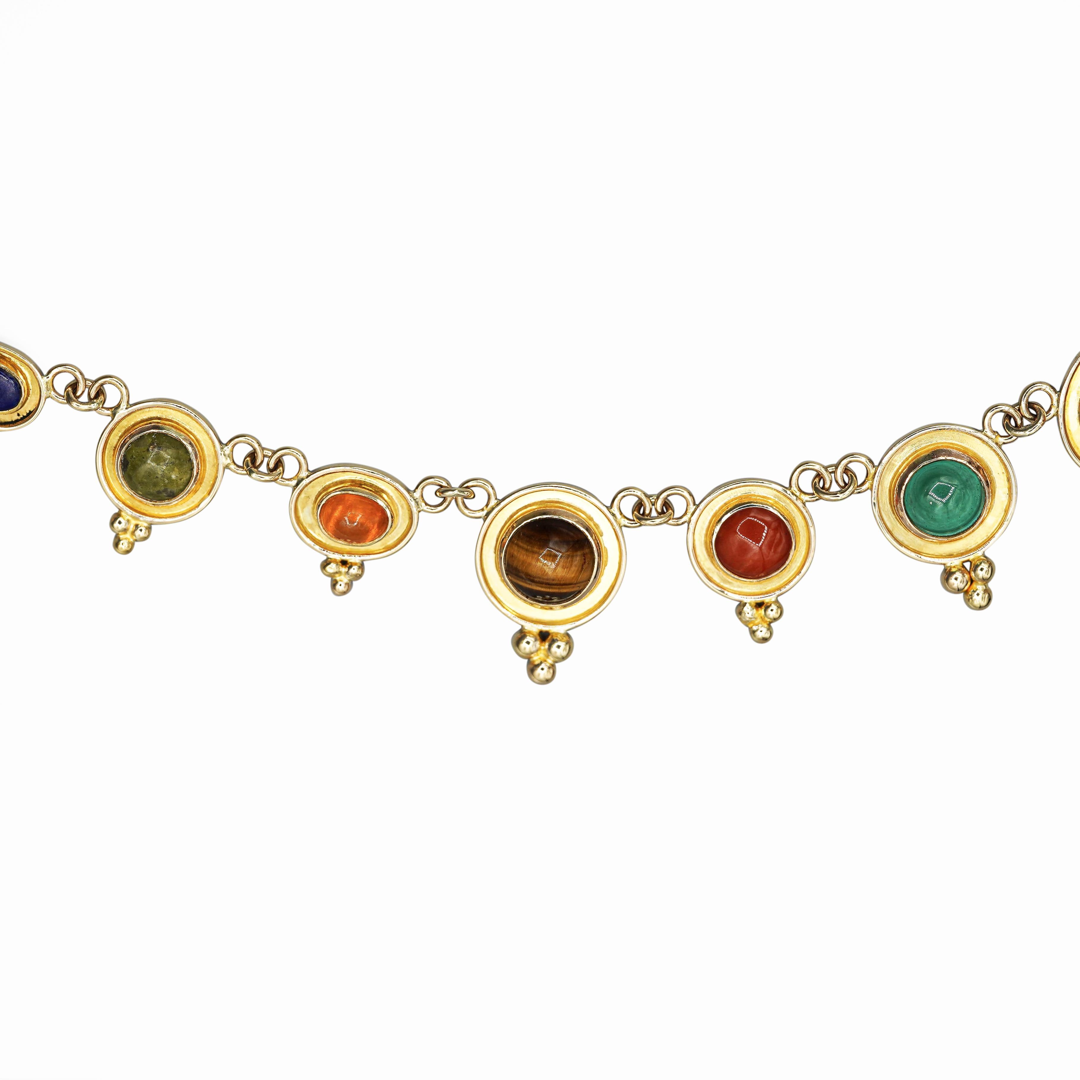 Women's 14K Gold Multi-Gemstone 24 Inch Necklace Cats-Eye For Sale