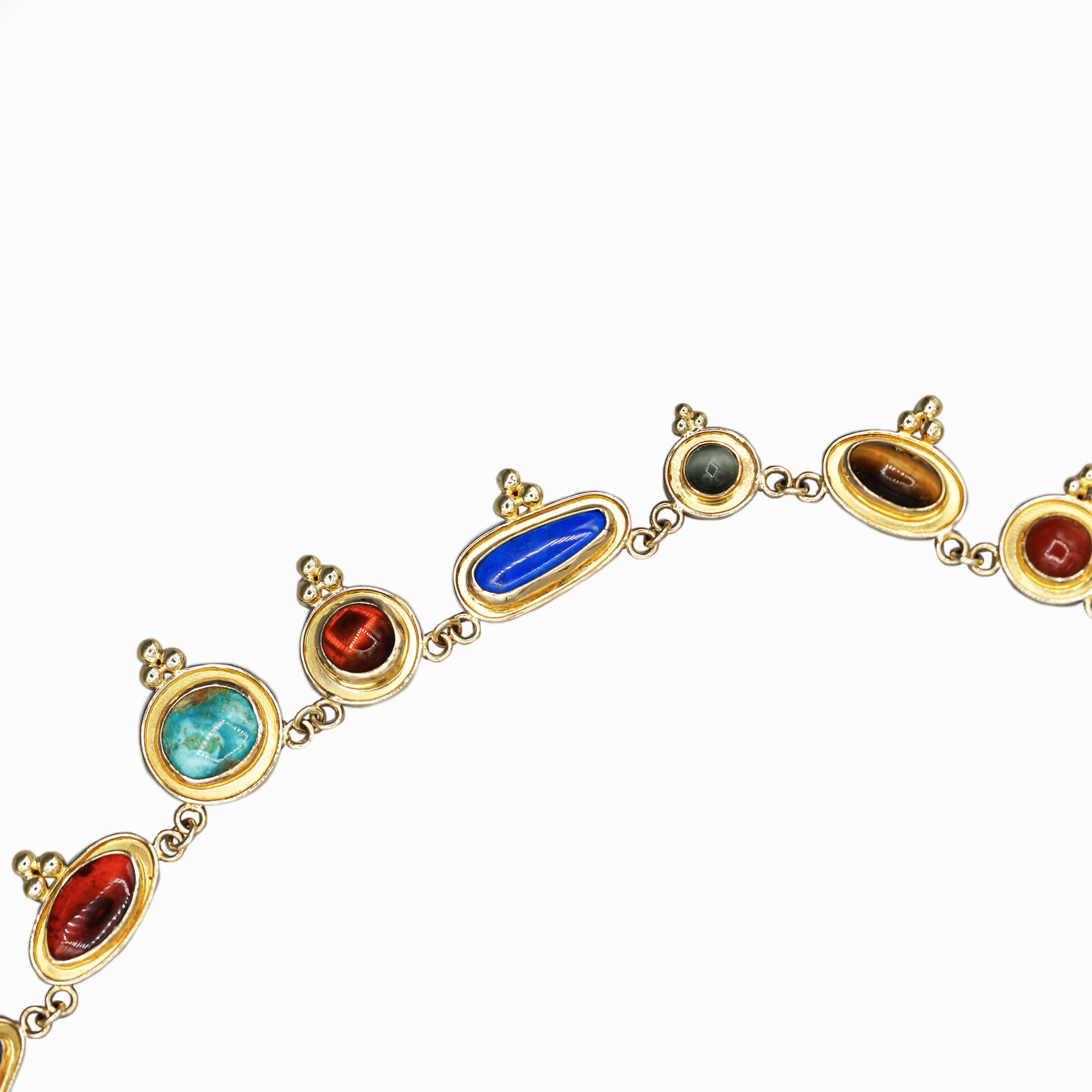 14K Gold Multi-Gemstone 24 Inch Necklace Cats-Eye For Sale 2