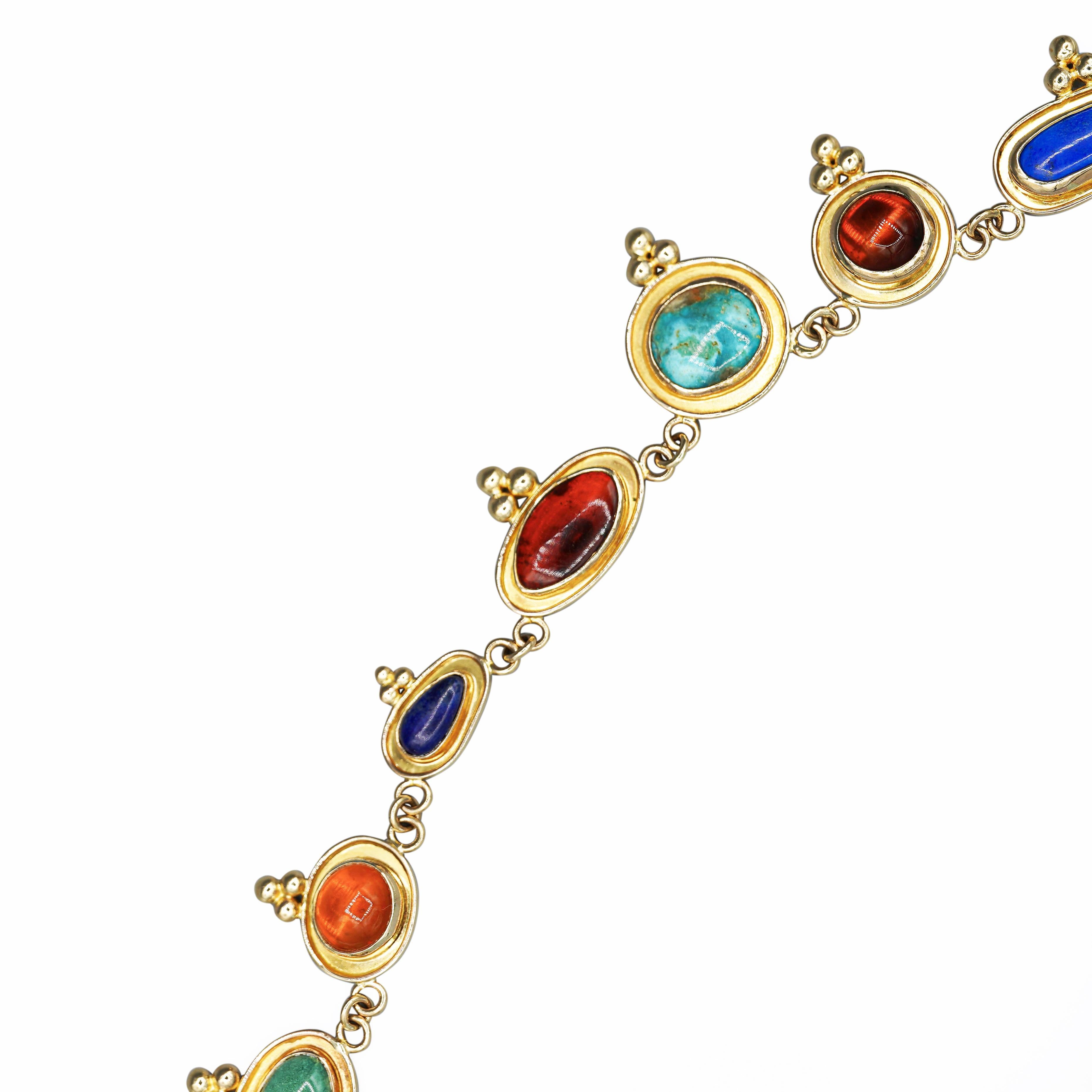 14K Gold Multi-Gemstone 24 Inch Necklace Cats-Eye For Sale 3