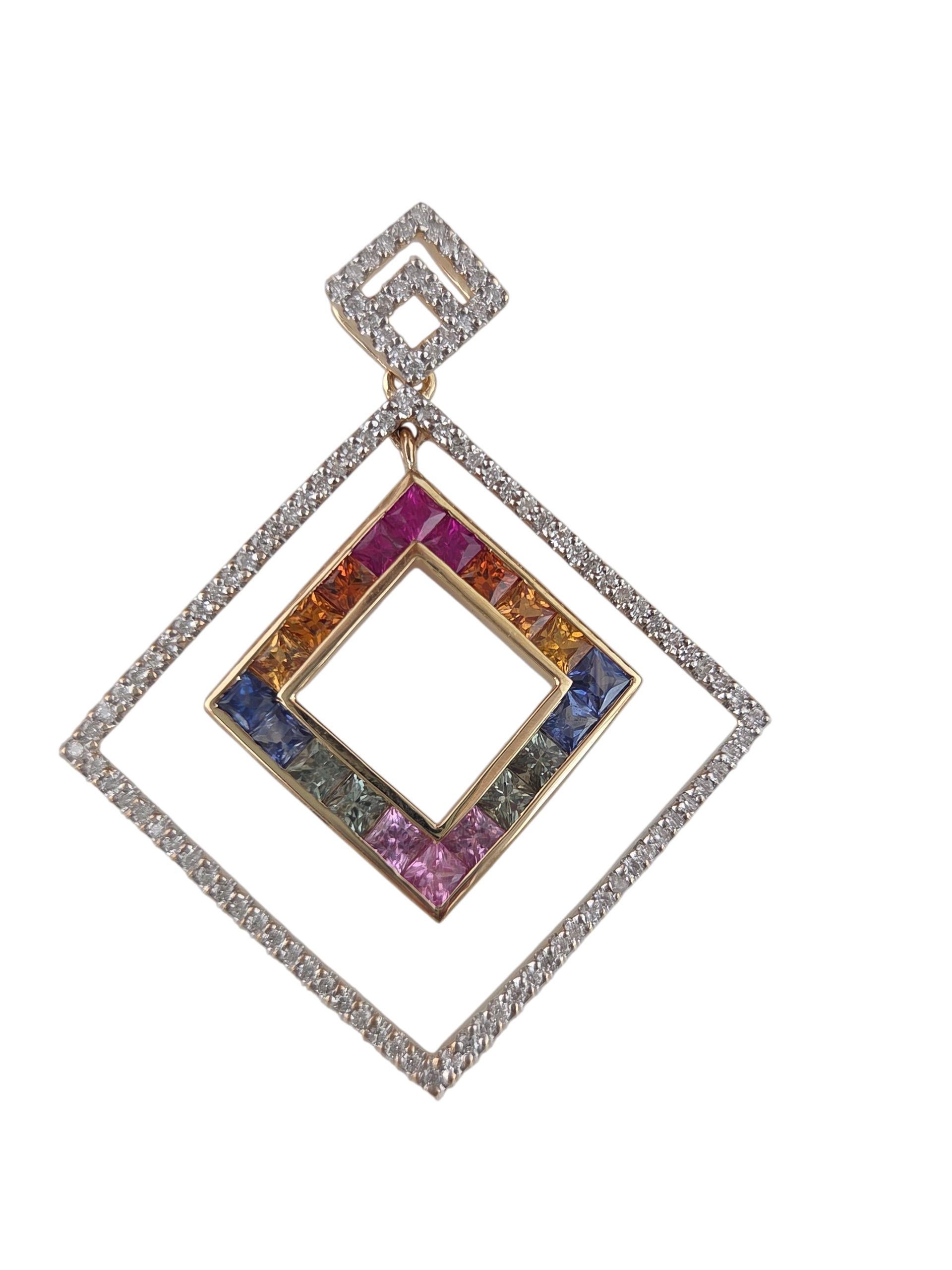 Colgante de oro de 14 quilates con zafiro multicolor, rubí y diamantes Certificado #23709 en venta