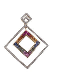 14K Gold Multicolor Sapphire Ruby and Diamond Pendant Certified #23709