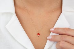 14K Gold Mushroom Necklace, Enamel Fruit Necklace