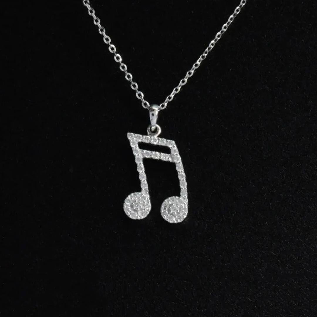 Modern 14k Gold Music Note Charm Necklace Musical Jewelry For Sale