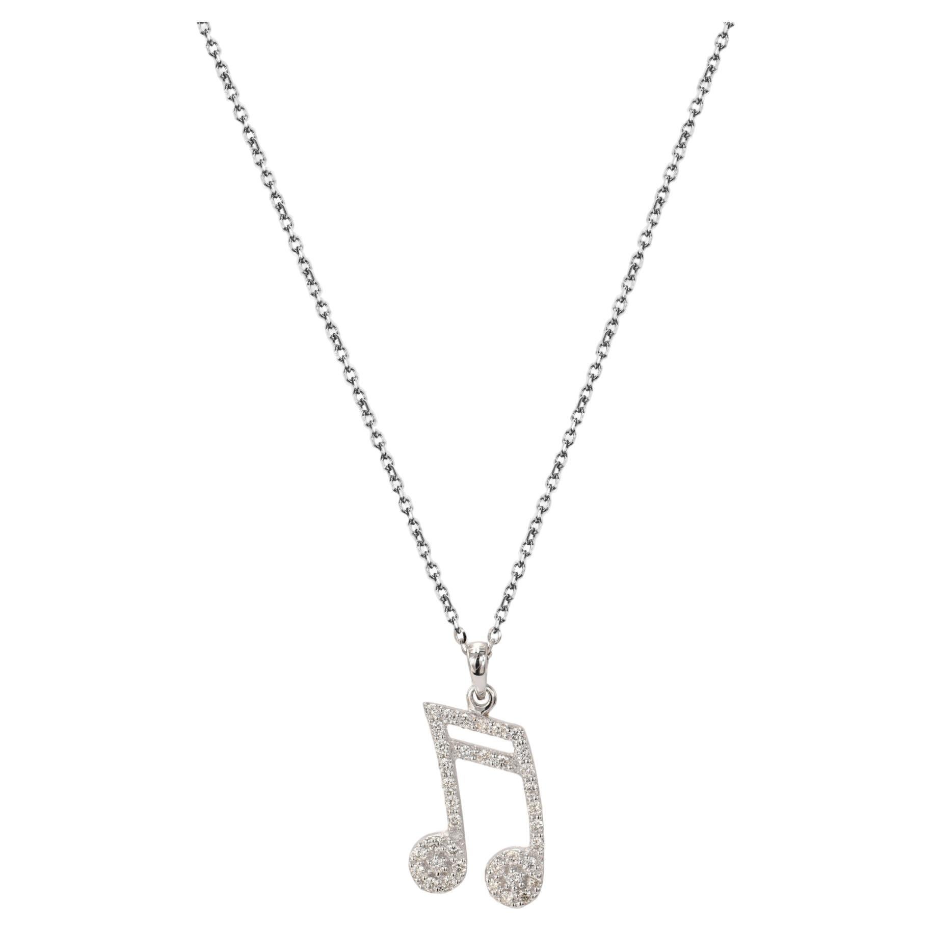14k Gold Music Note Charm Necklace Musical Jewelry For Sale