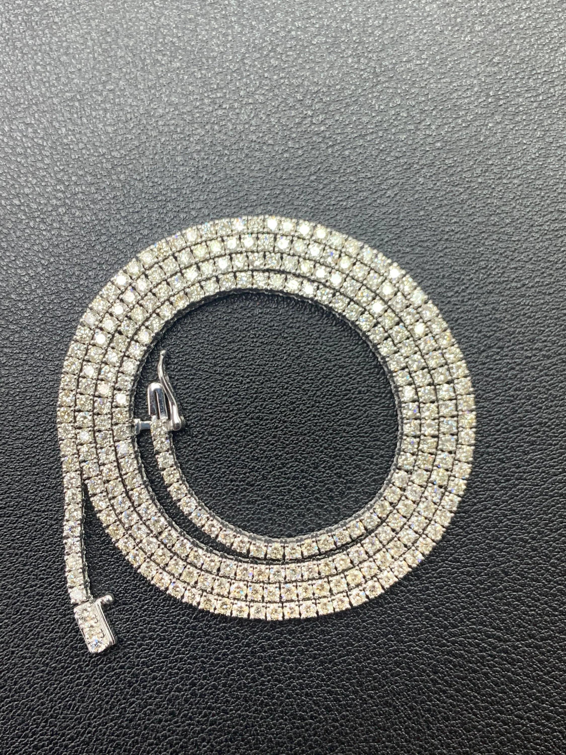 Contemporary 14K Gold Natural 10 Carat Diamond Tennis Necklace VS2- SI1 For Sale