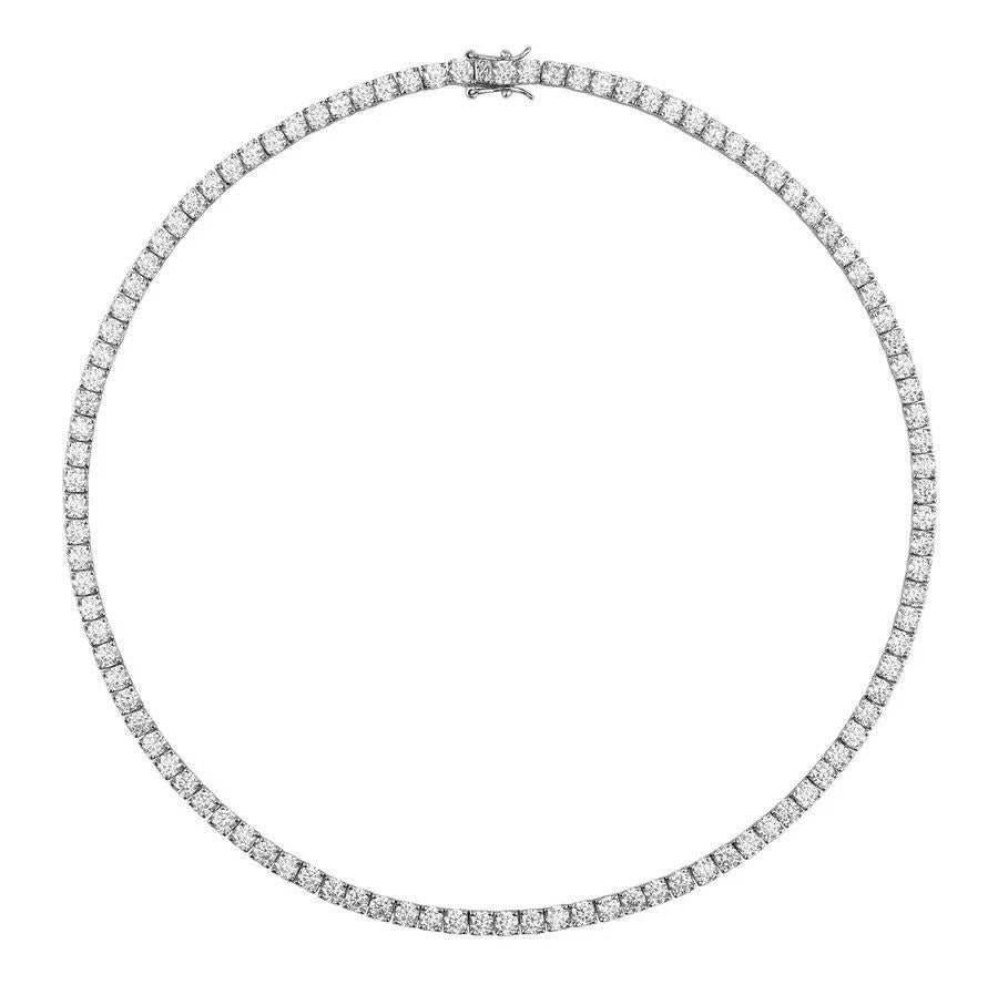 Round Cut 14K Gold Natural 10 Carat Diamond Tennis Necklace VS2- SI1 For Sale