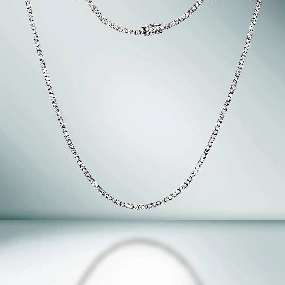 14K Gold Natural 3 Carat Diamond Tennis Necklace In New Condition For Sale In Jersey City, NJ