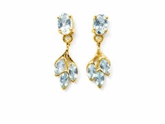 14K Gold Natural Aquamarine Drop Earrings 1.50 Ct Oval Aquamarine Dangle Earring