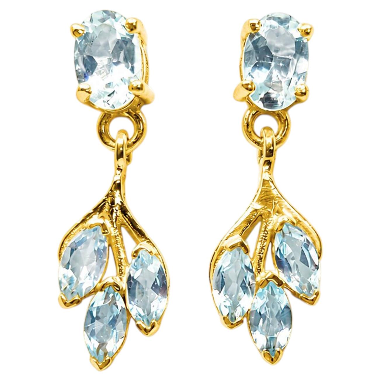 Orecchini a goccia in oro 14K con acquamarina naturale 1,50 carati di acquamarina ovale