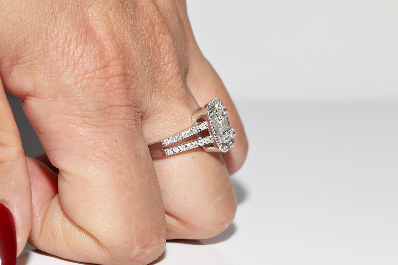 14 Karat Gold Natürlicher Baguette- und Brillantschliff Diamant Dekorierter Ring im Angebot 8