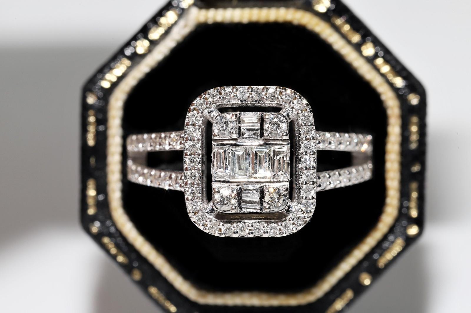 14 Karat Gold Natürlicher Baguette- und Brillantschliff Diamant Dekorierter Ring im Angebot 9
