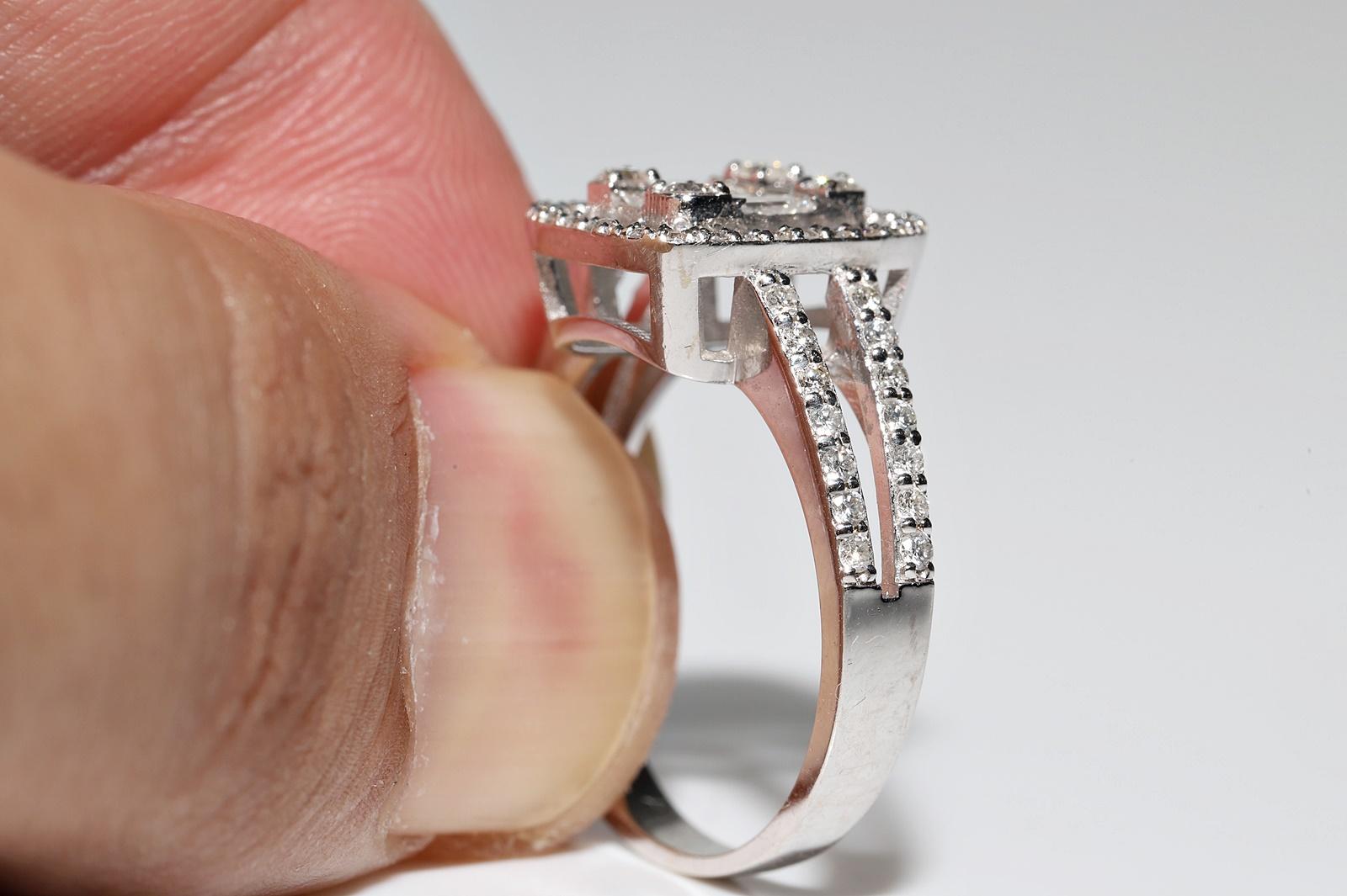 14 Karat Gold Natürlicher Baguette- und Brillantschliff Diamant Dekorierter Ring im Angebot 1