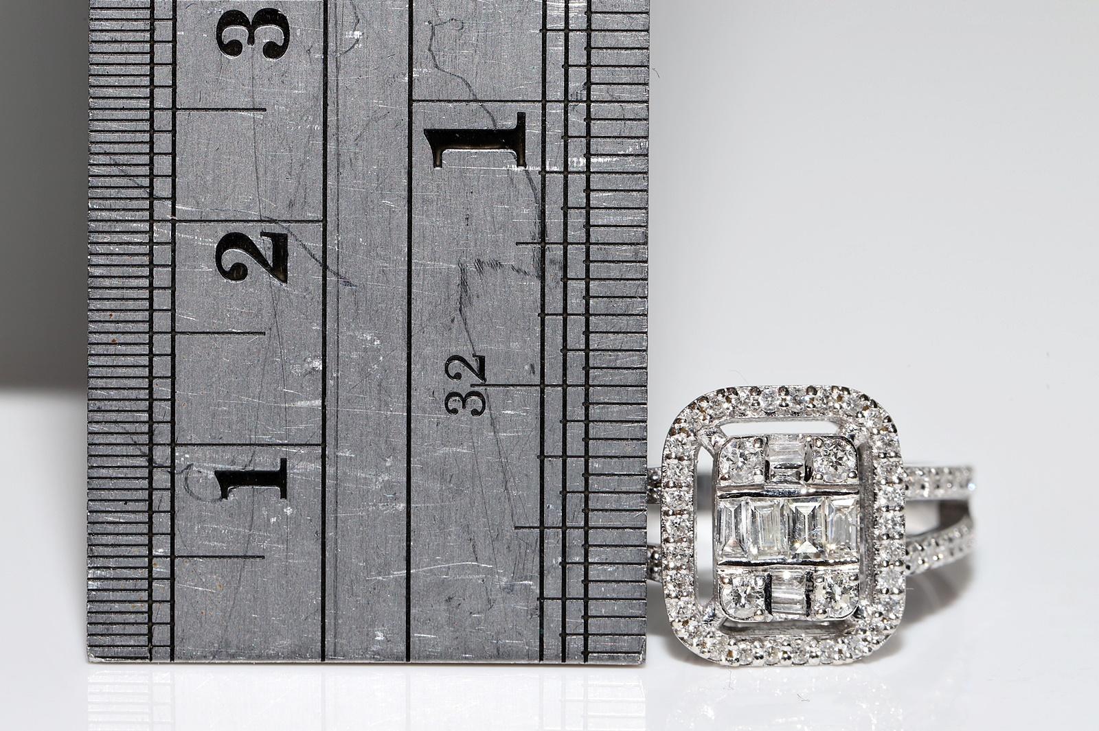 14 Karat Gold Natürlicher Baguette- und Brillantschliff Diamant Dekorierter Ring im Angebot 3