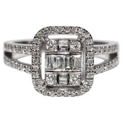 Bague en or 14K ornée de diamants naturels de taille baguette et brillants