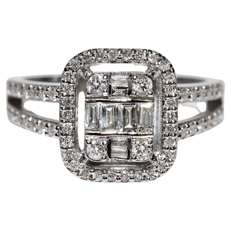 14K Gold Natural Baguette And Brilliant Cut Diamond Decorated Ring