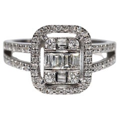 14K Gold Natural Baguette And Brilliant Cut Diamond Decorated Ring