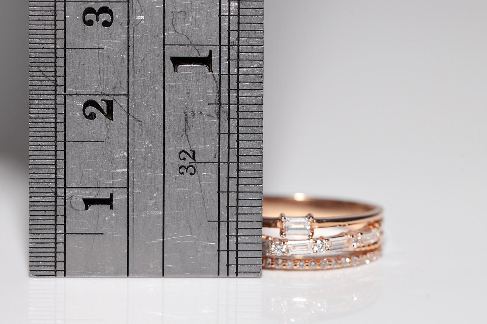 14k Gold Natürlicher Diamantring mit Baguetteschliff und Brillantschliff im Angebot 5