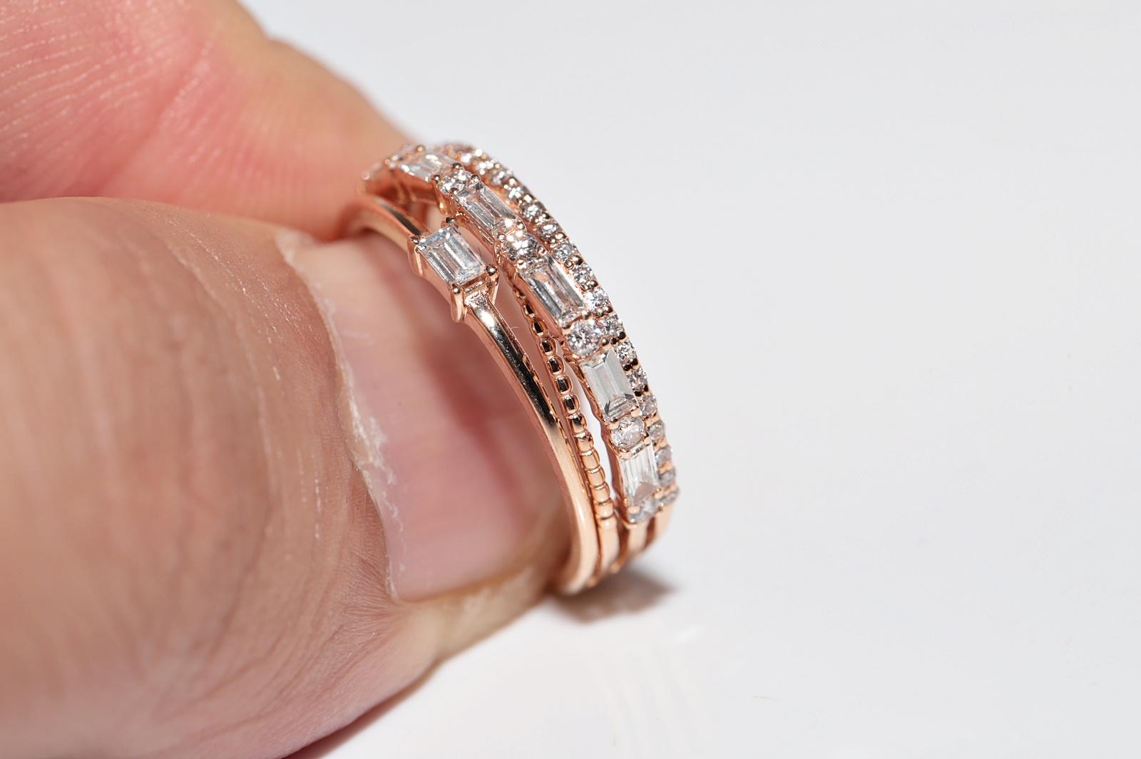 14k Gold Natürlicher Diamantring mit Baguetteschliff und Brillantschliff im Angebot 6