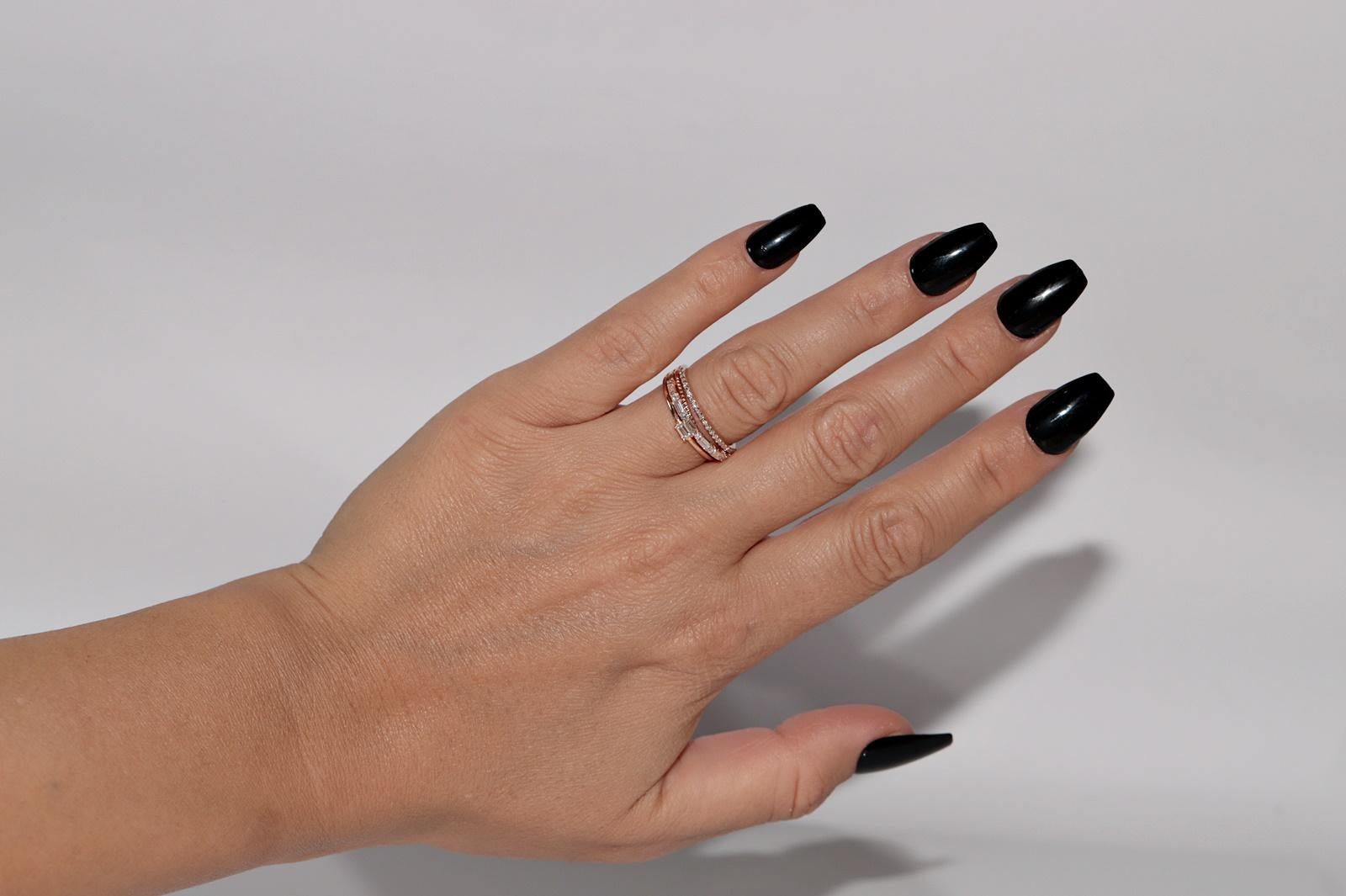 14k Gold Natürlicher Diamantring mit Baguetteschliff und Brillantschliff im Angebot 7