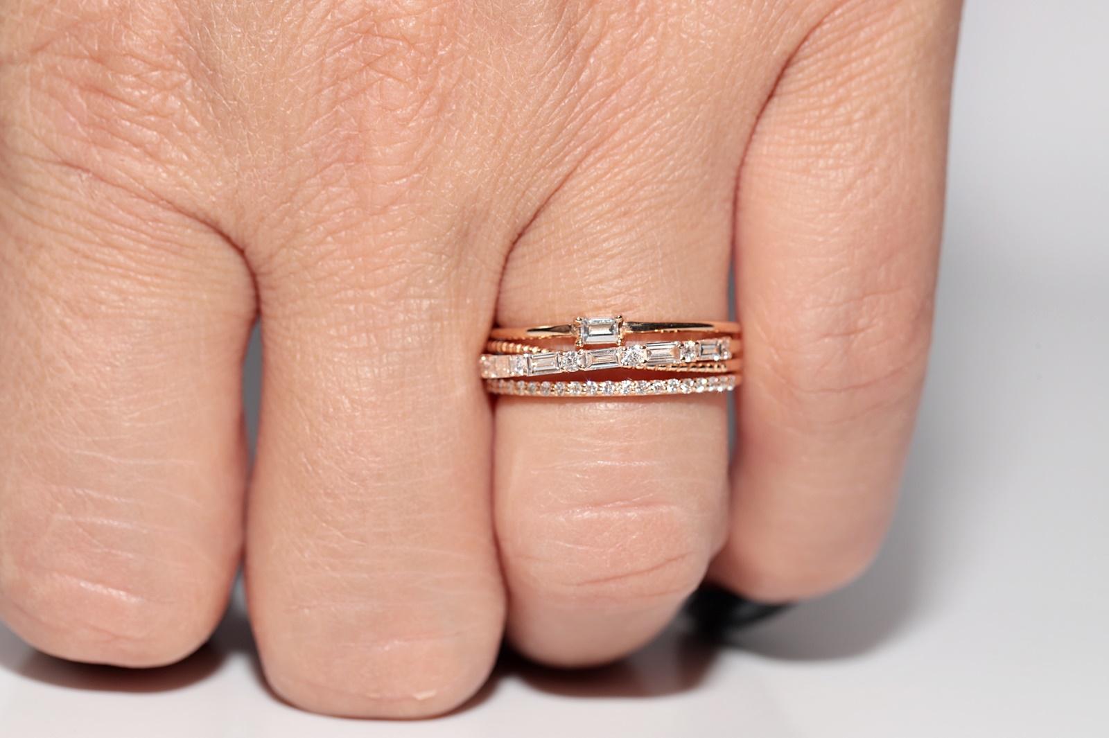 14k Gold Natürlicher Diamantring mit Baguetteschliff und Brillantschliff im Angebot 9