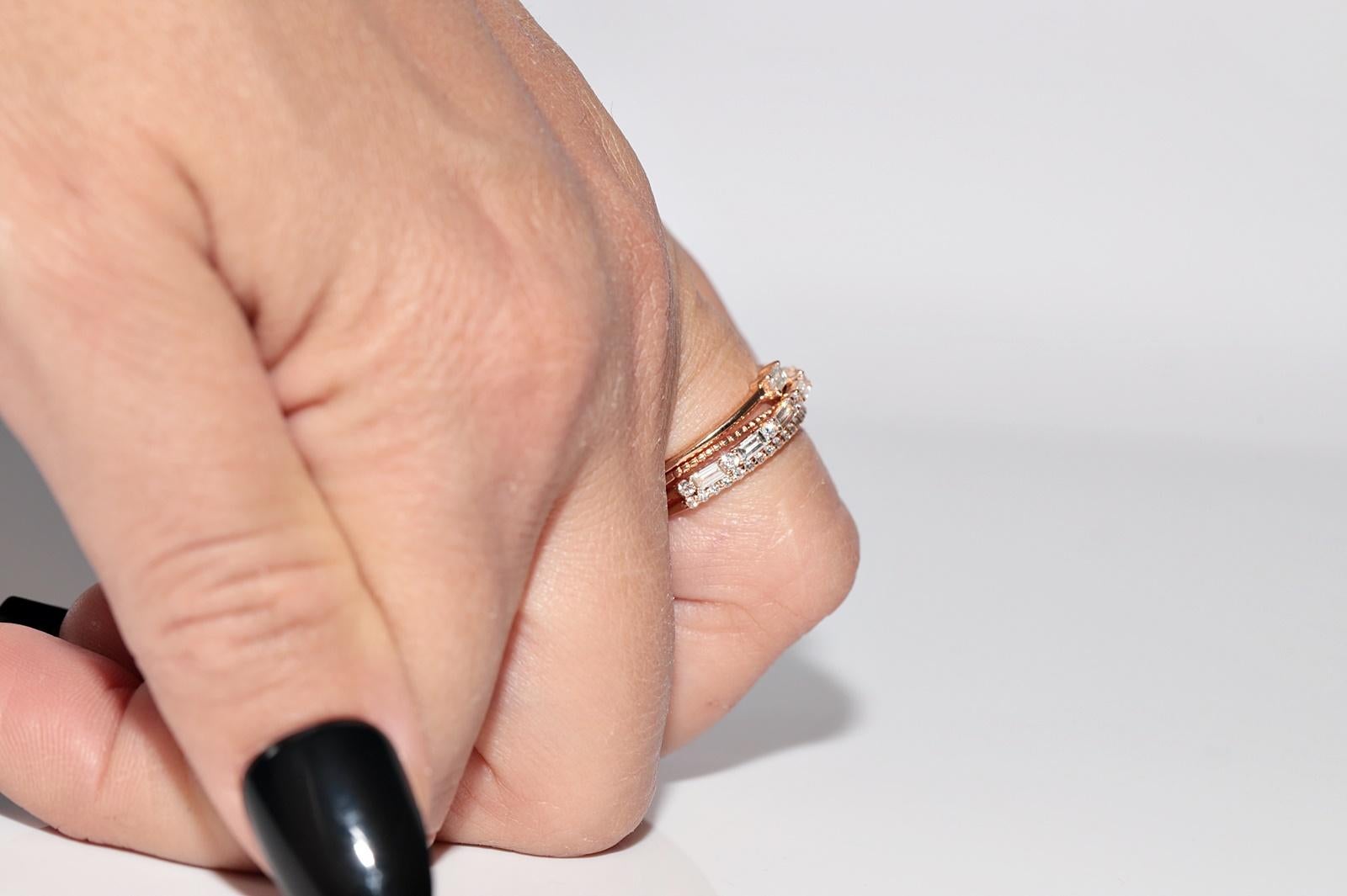 14k Gold Natürlicher Diamantring mit Baguetteschliff und Brillantschliff im Angebot 10