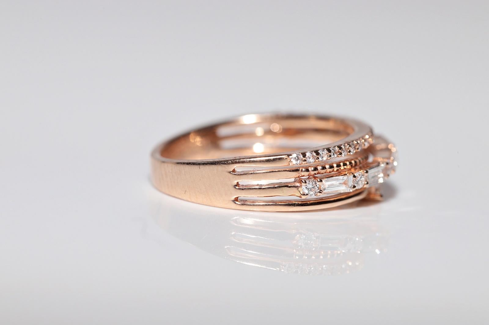 14k Gold Natural Baguette Cut And Brilliant Cut Diamond Decorated Ring For Sale 1