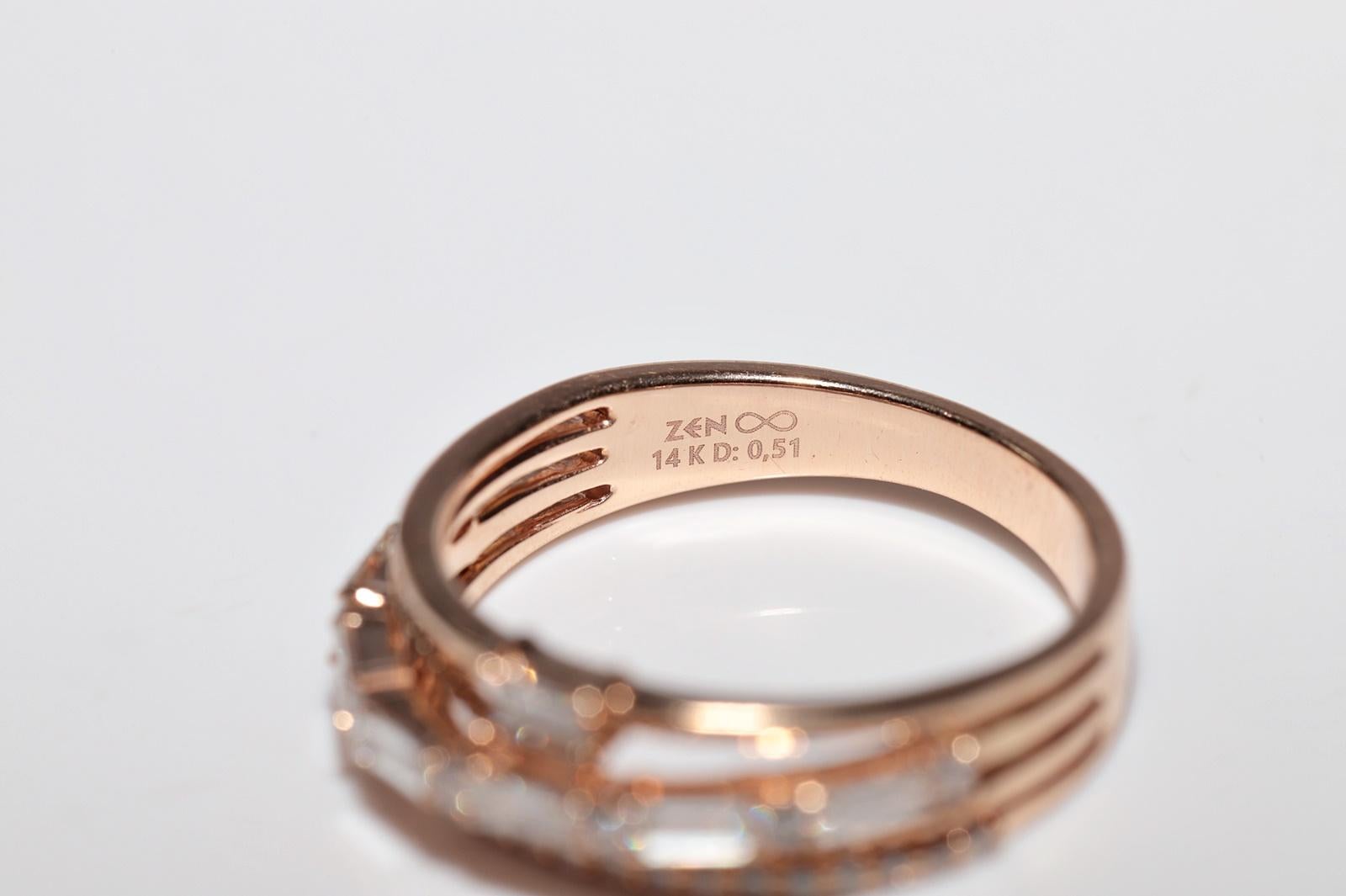 14k Gold Natürlicher Diamantring mit Baguetteschliff und Brillantschliff im Angebot 4