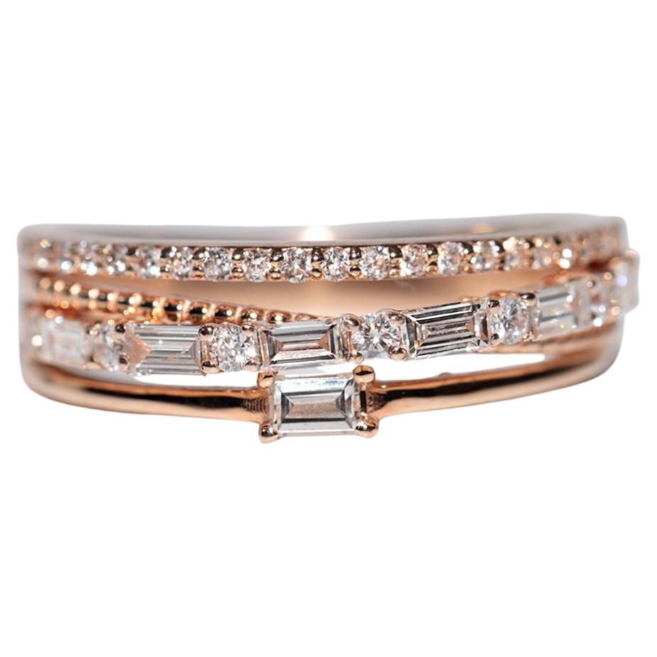 14k Gold Natürlicher Diamantring mit Baguetteschliff und Brillantschliff