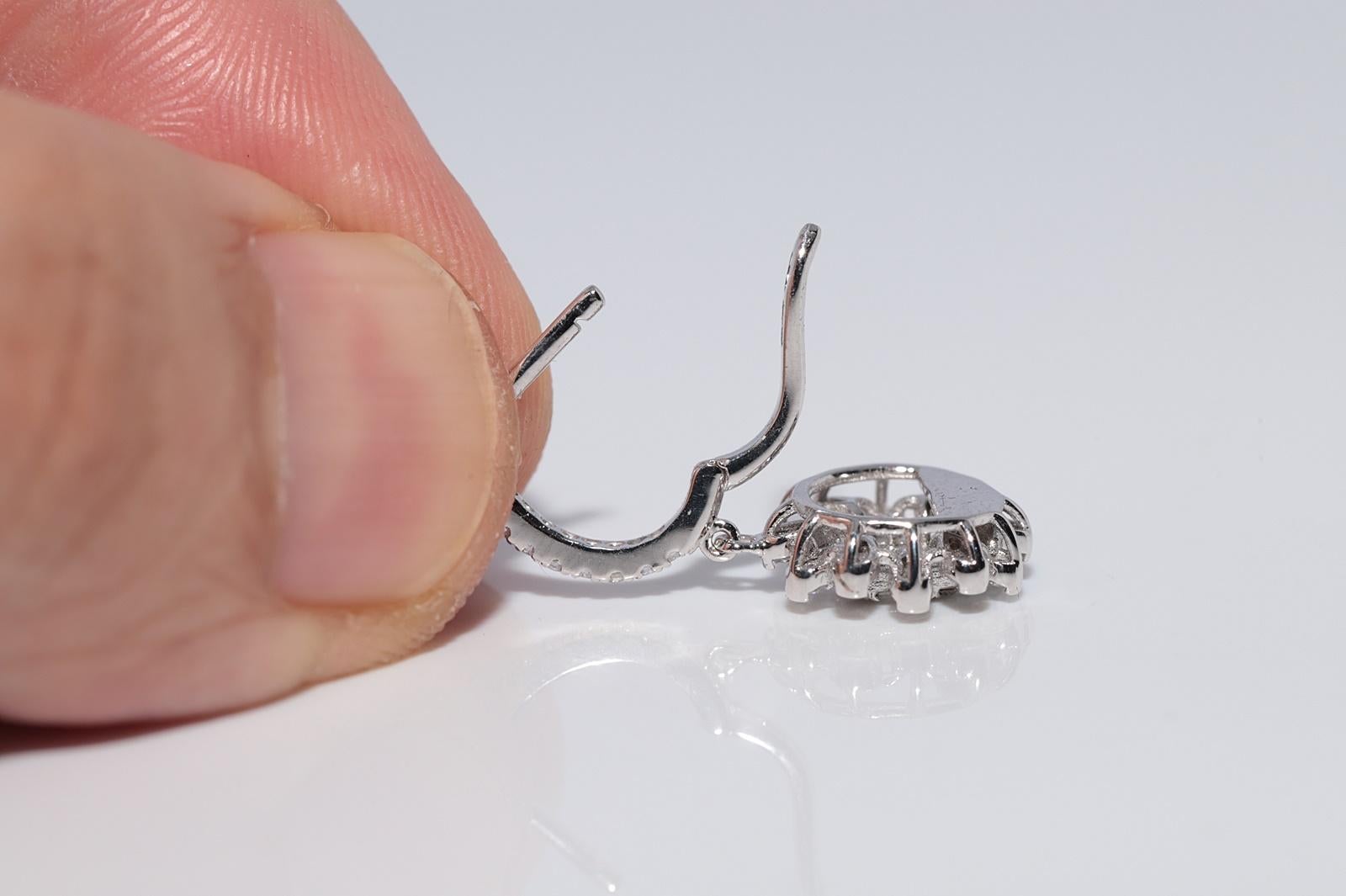 14k Gold Natürlicher Diamant im Baguetteschliff und Brillantschliff Diamanttropfenohrring im Angebot 5