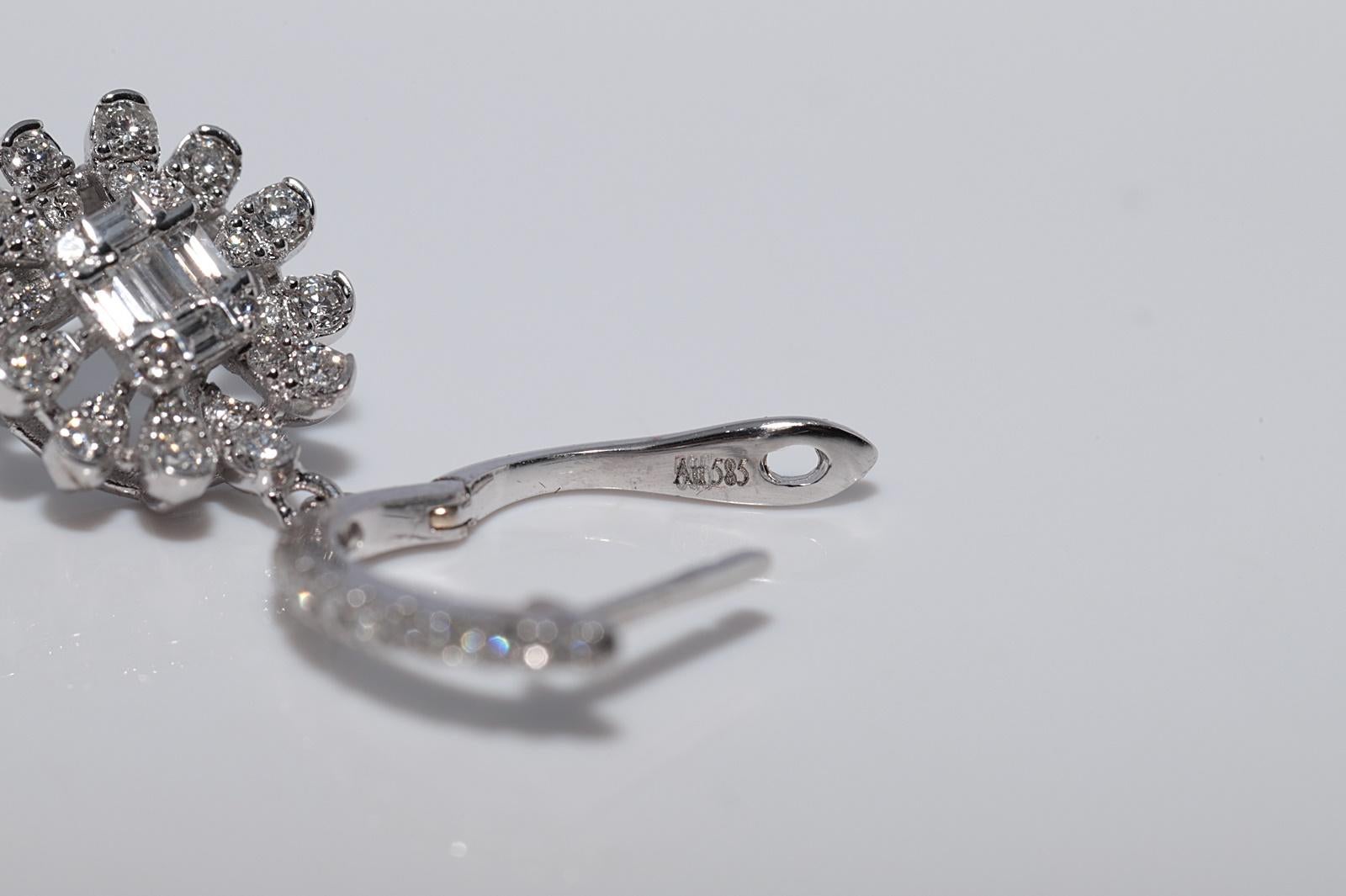 14k Gold Natürlicher Diamant im Baguetteschliff und Brillantschliff Diamanttropfenohrring im Angebot 6