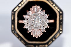 14k Gold Natural Baguette Cut Diamond Brilliant Cut Diamond Navette Ring