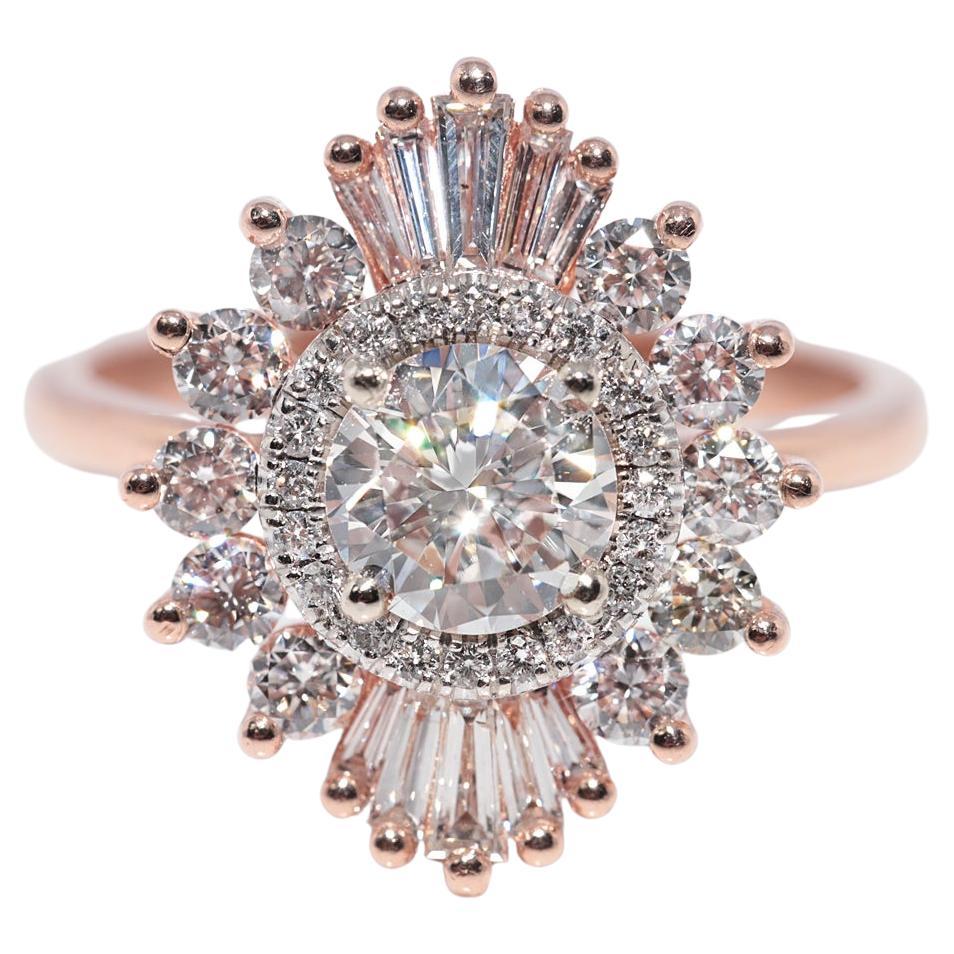 14k Gold Natural Baguette Cut Diamond Brilliant Cut Diamond Navette Ring For Sale