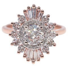 14k Gold Natural Baguette Cut Diamond Brilliant Cut Diamond Navette Ring