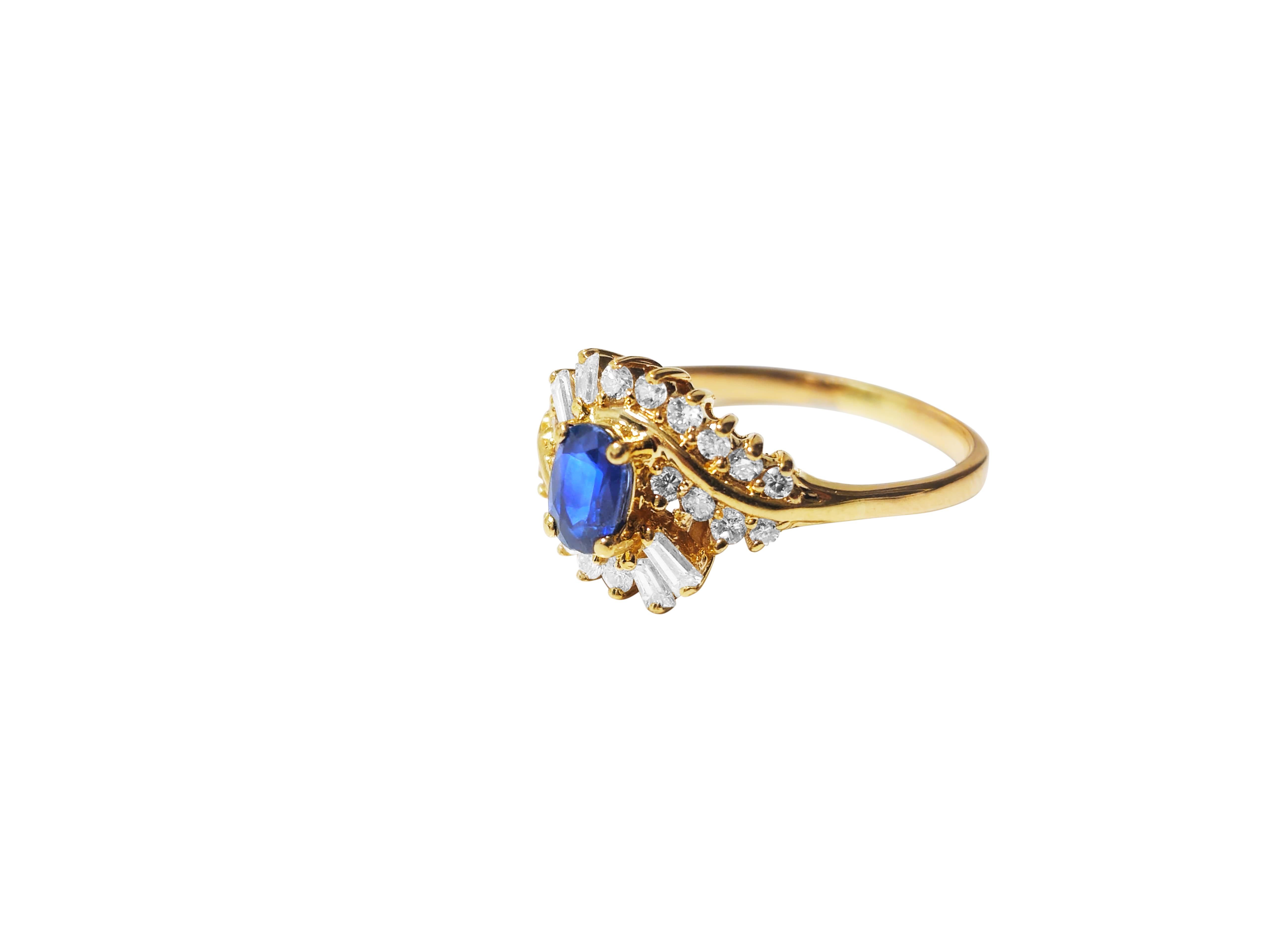14k Gold Natural Blue 0.93 carat Sapphire and 1.08 carat Diamond Ring In Excellent Condition For Sale In Miami, FL