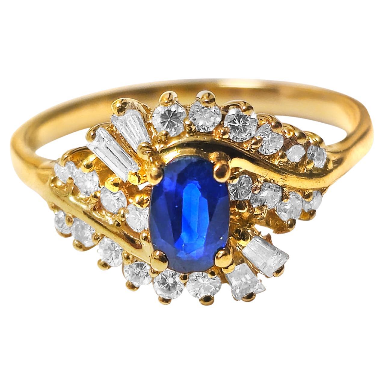 14k Gold Natural Blue 0.93 carat Sapphire and 1.08 carat Diamond Ring