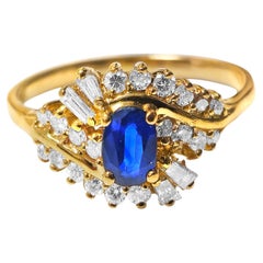 14k Gold Natural Blue 0.93 carat Sapphire and 1.08 carat Diamond Ring