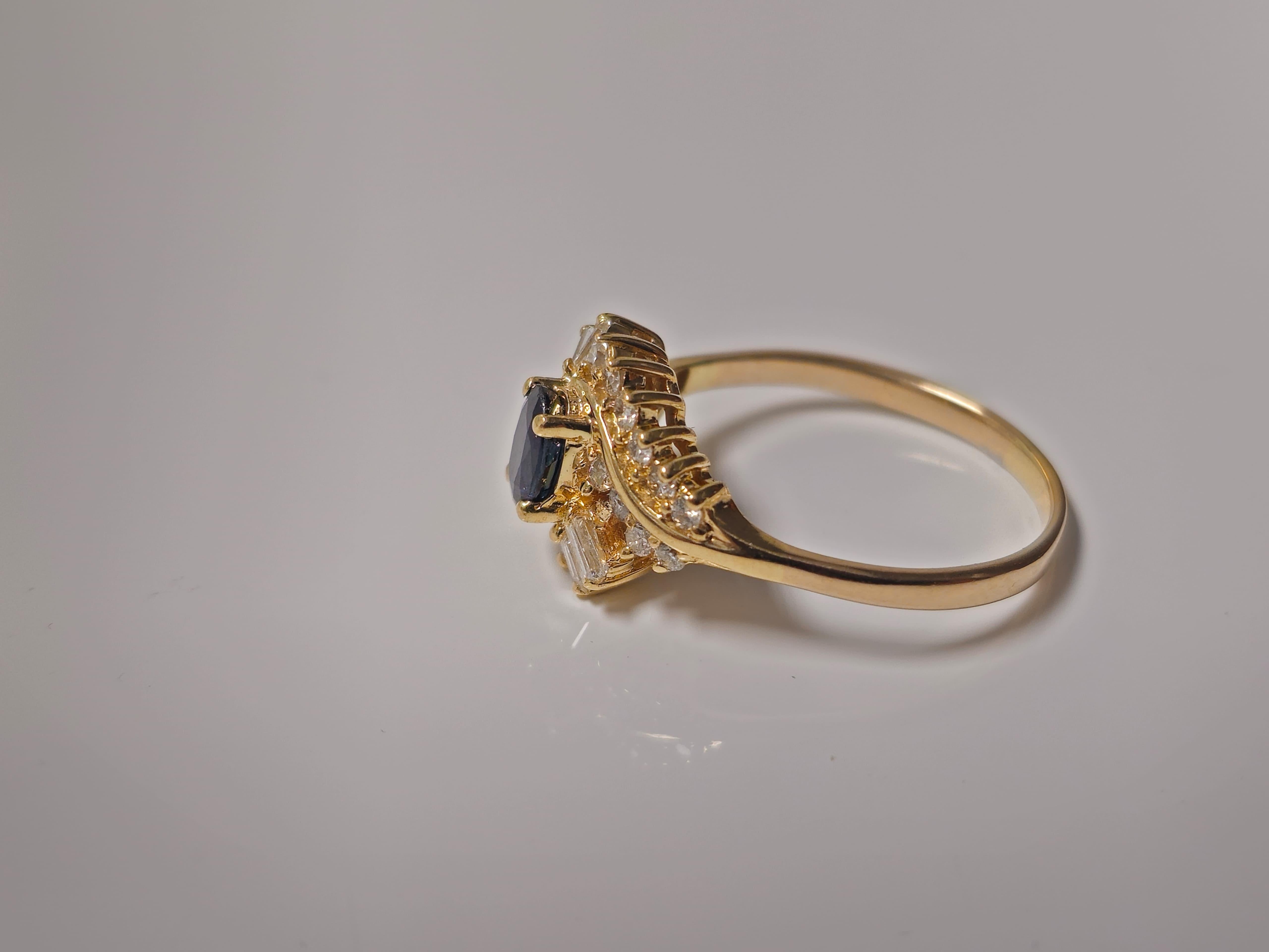 Bague en or 14 carats, saphir bleu naturel et diamant Pour femmes en vente
