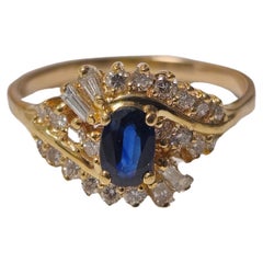 14k Gold Natural Blue Sapphire and Diamond Ring