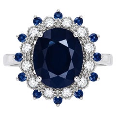 Oro 14 carati, zaffiro blu naturale, diamanti, anello cocktail, 5,40 carati, Laurenti