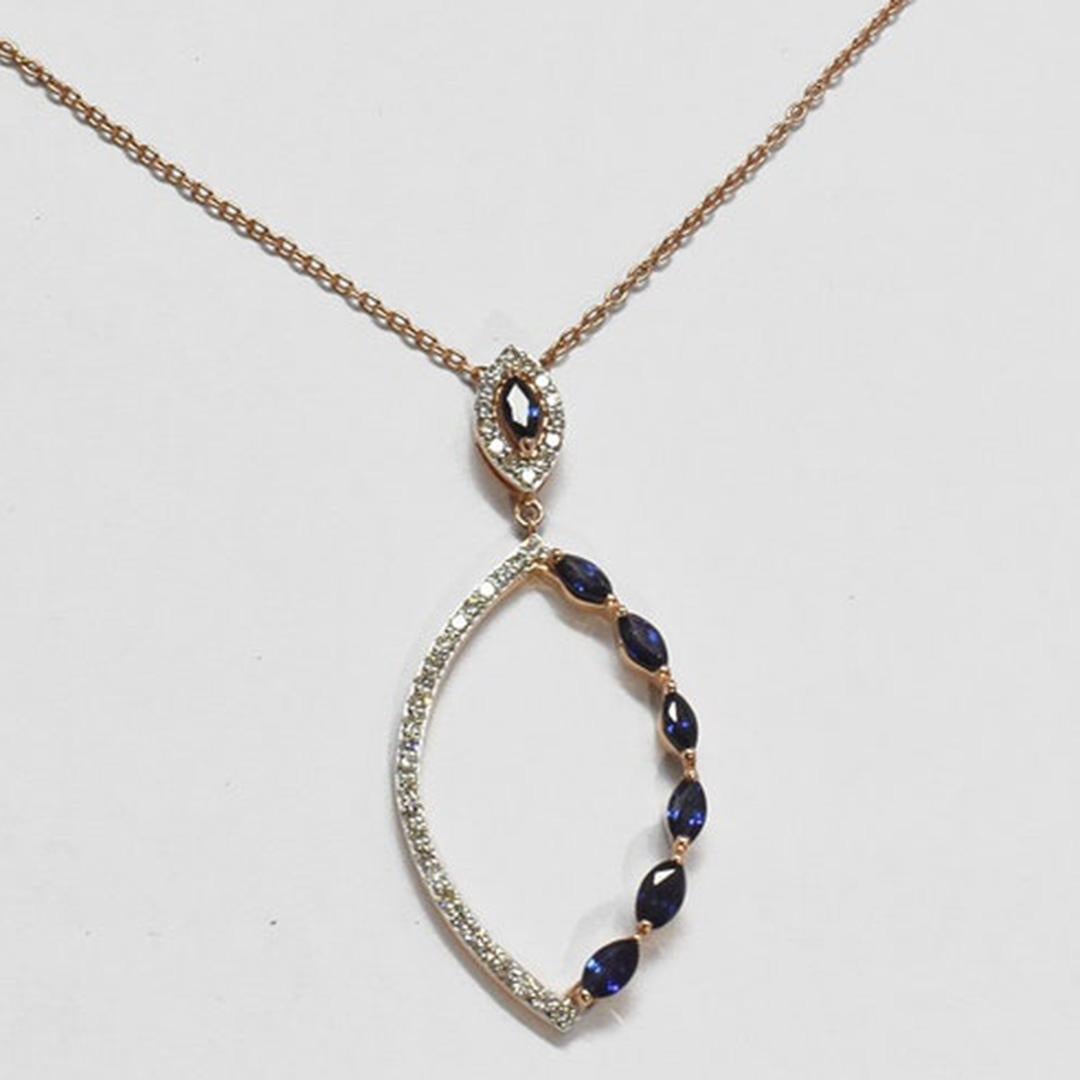14 K Gold Necklace  Natural Blue Sapphire Diamond Necklace 0.17ct High Quality Diamond AAA Marquise 0.35ct Blue Sapphire Necklace DP35

 This stunning necklace features 2.06 ct marquise shape emerald and 0.21 ct round cut diamond. This high quality