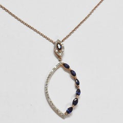 14K gold Natural Blue Sapphire Diamond Necklace Diamond Marquise Blue Sapphire