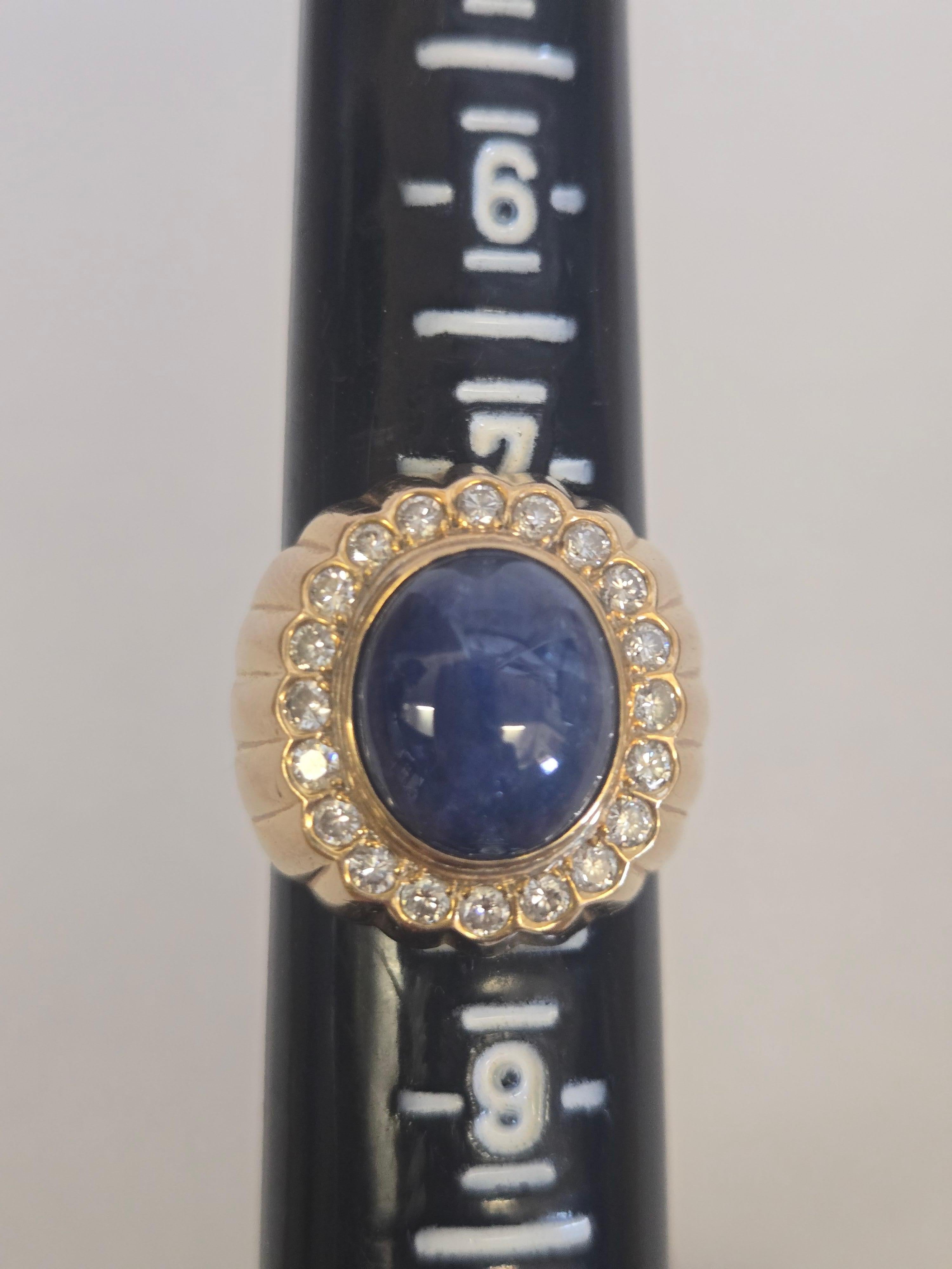 14K Gold Natural Blue Sapphire & Diamond Ring with Gemstone Report im Angebot 5