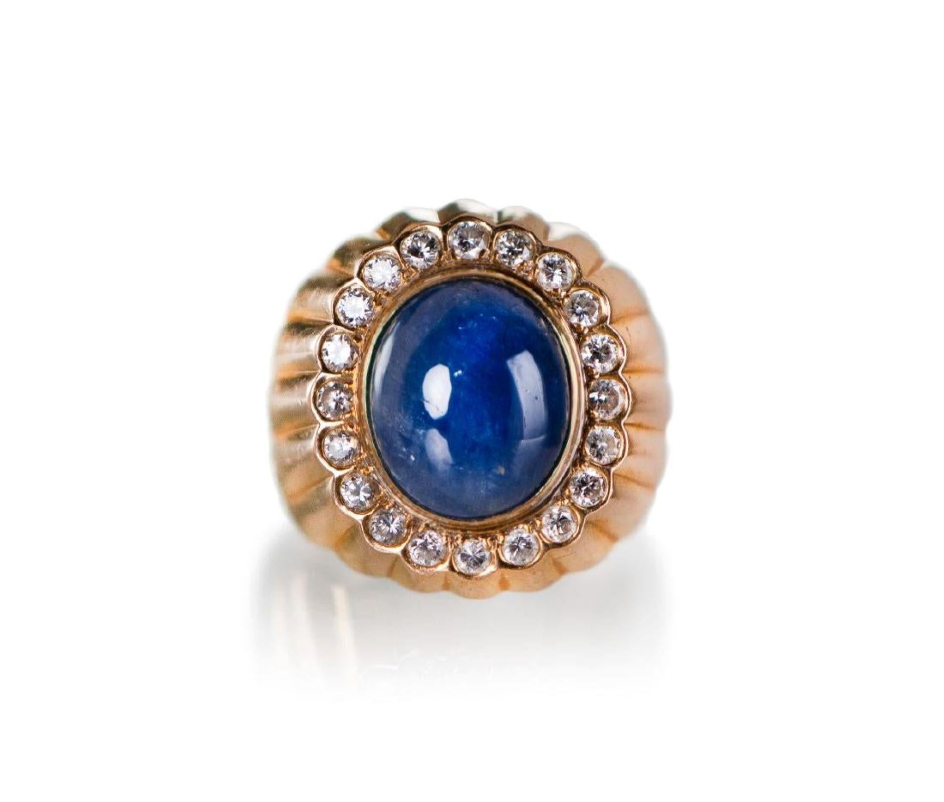 14K Gold Natural Blue Sapphire & Diamond Ring with Gemstone Report im Angebot 6