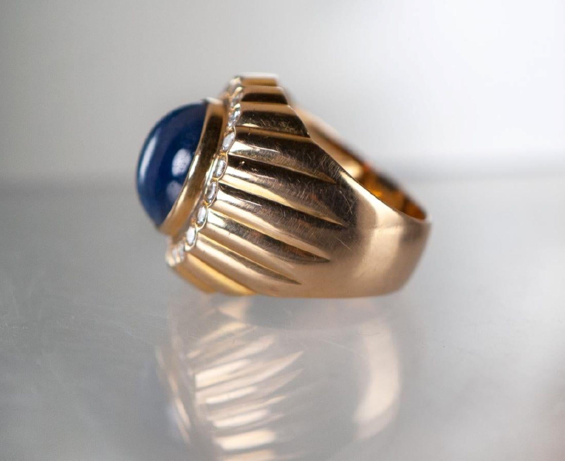 14K Gold Natural Blue Sapphire & Diamond Ring with Gemstone Report im Angebot 7