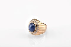 14K Gold Natural Blue Sapphire & Diamond Ring with Gemstone Report